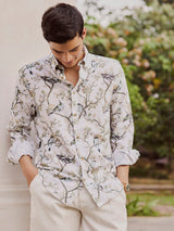 Men's White Casual Regular Fit Printed Full Sleeves Shirt
