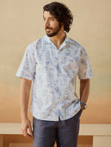Men's White Casual Relaxed Fit Printed Half Sleeves Shirt