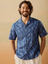 Men's Blue Casual Relaxed Fit Printed Half Sleeves Shirt