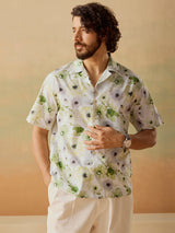 Men's Green Casual Relaxed Fit Printed Half Sleeves Shirt