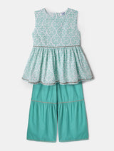 Girls Green Ethnic Top & Bottom Set