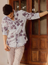 Men's Purple Casual Regular Fit Printed Full Sleeves Shirt