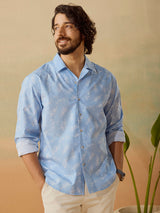 Men's Blue Casual Relaxed Fit Printed Full Sleeves Shirt