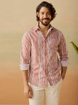 Men's Brown Casual Regular Fit Printed Full Sleeves Shirt