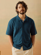Men's Blue Casual Relaxed Fit Solid Half Sleeves Shirt