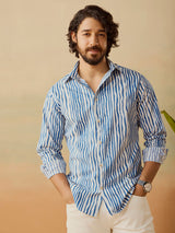 Men's Blue Casual Regular Fit Printed Full Sleeves Shirt