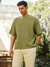 Men's Green Casual Regular Fit Solid Half Sleeves Tshirt
