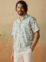 Men's Green Casual Relaxed Fit Printed Half Sleeves Shirt