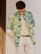 Men's Green Casual Regular Fit Printed Full Sleeves Shirt