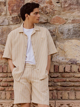 Men's Brown Casual Relaxed Fit Striped Half Sleeves Shirt