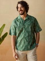 Men's Green Casual Relaxed Fit Printed Half Sleeves Shirt