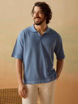 Men's Blue Casual Relaxed Fit Solid Half Sleeves Polo Tshirt