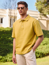 Men's Yellow Casual Regular Fit Solid Half Sleeves Polo Tshirt