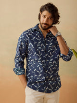 Men's Blue Casual Regular Fit Printed Full Sleeves Shirt