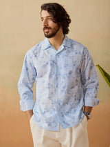 Men's Blue Casual Relaxed Fit Printed Full Sleeves Shirt