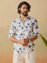 Men's White Casual Regular Fit Printed Full Sleeves Shirt