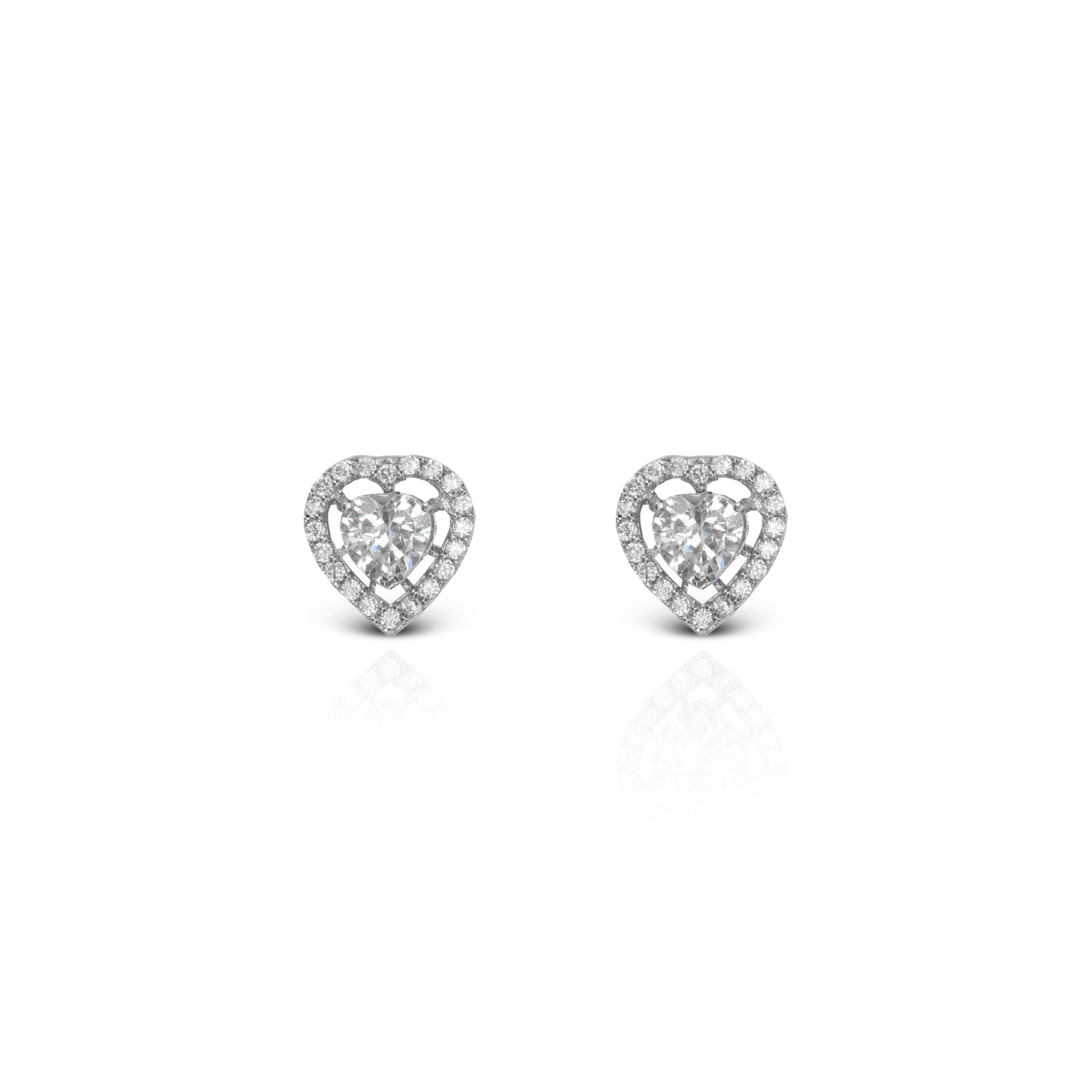 Women's Zirconia Halo Heart Stud Earrings