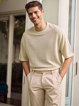 Men's Beige Casual Regular Fit Solid Half Sleeves Tshirt