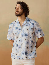 Men's Blue Casual Relaxed Fit Printed Half Sleeves Shirt