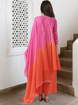 Women's Orange Cotton 3 Pieces Kurta Set