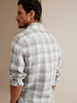 Men's Grey Casual Regular Fit Checkered Full Sleeves Shirt