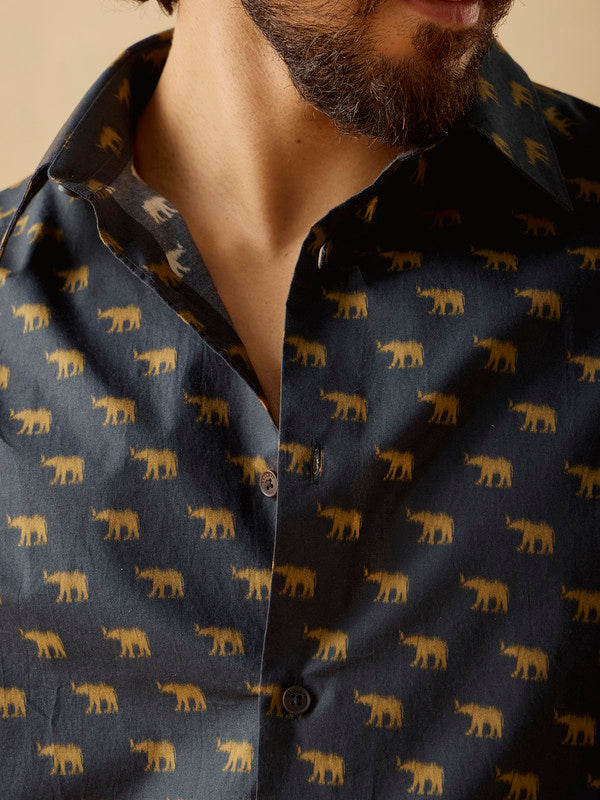 Men's Black Casual Regular Fit Printed Full Sleeves Shirt