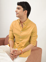 Men's Gold Casual Button-Down Regular Fit Full Sleeves Shirt