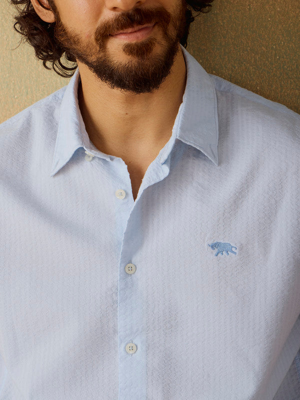 Men's Blue Casual Relaxed Fit Solid Full Sleeves Shirt