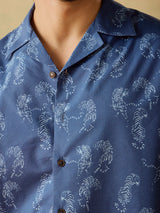 Men's Blue Casual Relaxed Fit Printed Half Sleeves Shirt