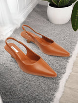 Women's Peach Pointed-Toe Slingback Kitten Heels