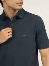 Men's Blue Casual Regular Fit Solid Half Sleeves Polo Tshirt