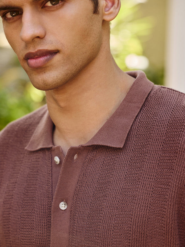 Men's Brown Casual Relaxed Fit Solid Half Sleeves Shirt