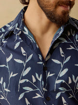 Men's Blue Casual Regular Fit Printed Full Sleeves Shirt