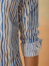 Men's Blue Casual Regular Fit Printed Full Sleeves Shirt