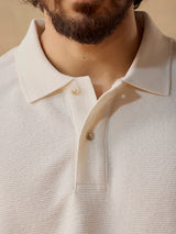 Men's White Casual Relaxed Fit Solid Half Sleeves Polo Tshirt
