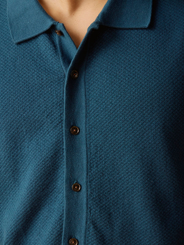 Men's Blue Casual Relaxed Fit Solid Half Sleeves Shirt