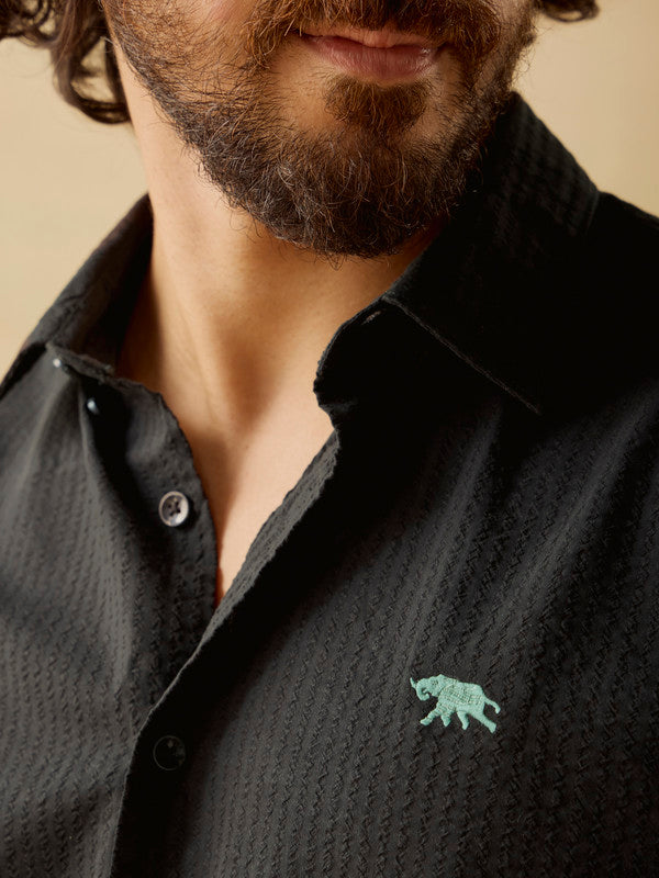 Men's Black Casual Relaxed Fit Solid Full Sleeves Shirt