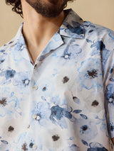 Men's Blue Casual Relaxed Fit Printed Half Sleeves Shirt