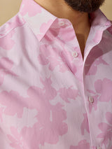 Men's Pink Casual Regular Fit Printed Full Sleeves Shirt