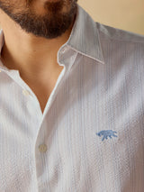 Men's White Casual Regular Fit Striped Full Sleeves Shirt