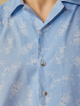 Men's Blue Casual Relaxed Fit Printed Full Sleeves Shirt