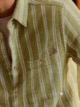 Men's Green Casual Regular Fit Striped Half Sleeves Shirt