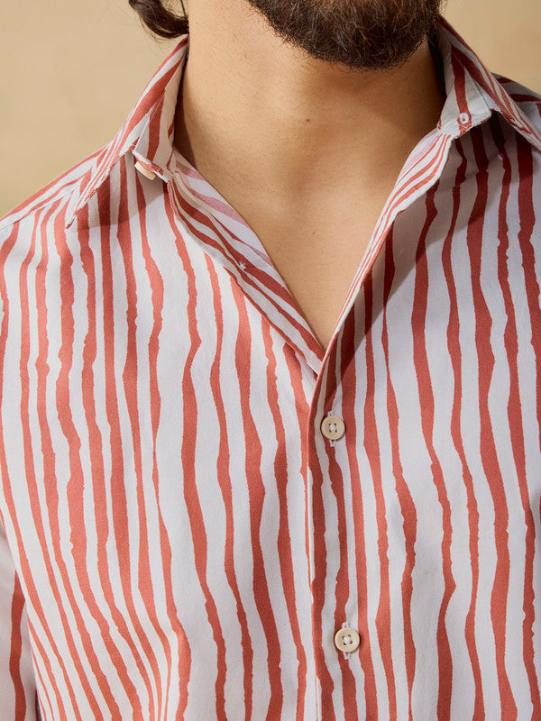 Men's Brown Casual Regular Fit Printed Full Sleeves Shirt