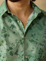 Men's Green Casual Regular Fit Printed Full Sleeves Shirt