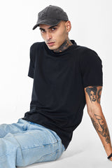 Men's Black Casual Slim Fit Solid Half Sleeves Tshirt