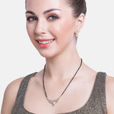 Women's Gold Plated Single Line Mangalsutra Necklace Set with White Crystals