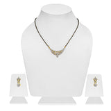 Women's Gold Plated Single Line Mangalsutra Necklace Set with White Crystals
