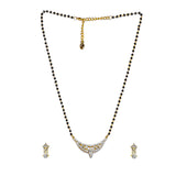 Women's Gold Plated Single Line Mangalsutra Necklace Set with White Crystals