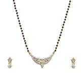 Women's Gold Plated Single Line Mangalsutra Necklace Set with White Crystals
