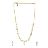 Women's Gold Plated Oval Loops Necklace Set with White Crystals